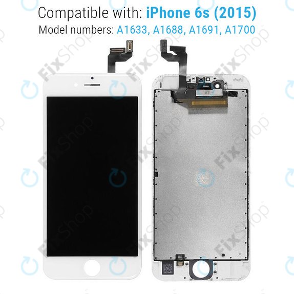 Zaslon za iPhone 6S, White, Steklo na dotik z okvirjem