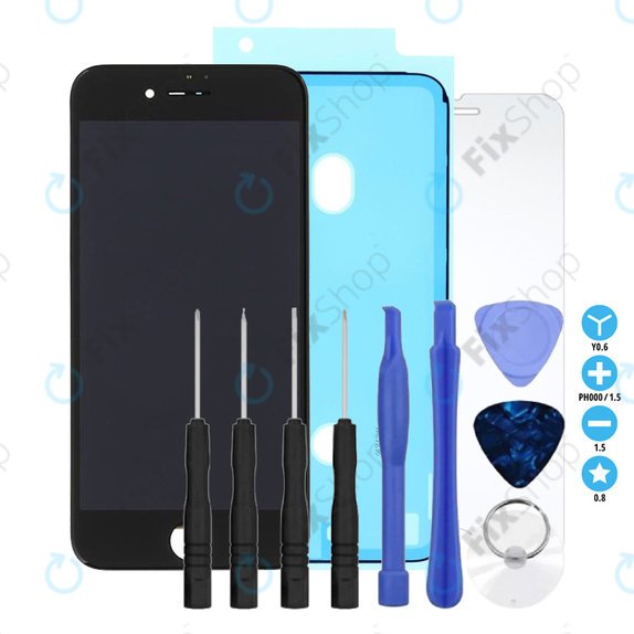 Apple iPhone 8, SE (2020), SE (2022) - LCD zaslon + steklo na dotik + okvir (Black) Refurbished + Lepilo za LCD + Kaljeno steklo + Set orodij - Multipack
