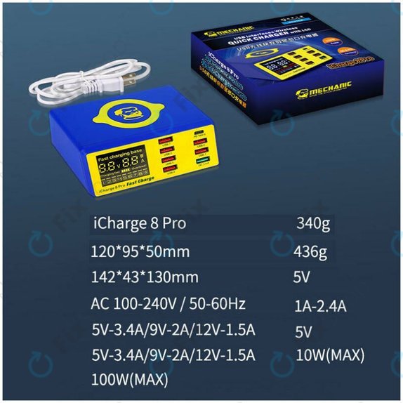 Mechanic iCharge 8 Pro - servisna USB polnilna postaja z USB-C, USB 3.0 in brezžičnim polnjenjem