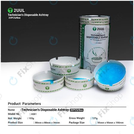 Enkratni pepelnik za tehnike, 2UUL AS01, 20 kos/škatla