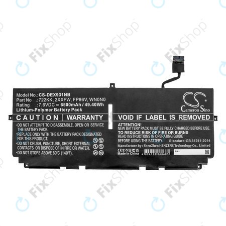 Baterija za Dell XPS 13 9300, 9380, 9310, 6500mAh, Li-Pol, 7.6V, 2XXFW, HQ