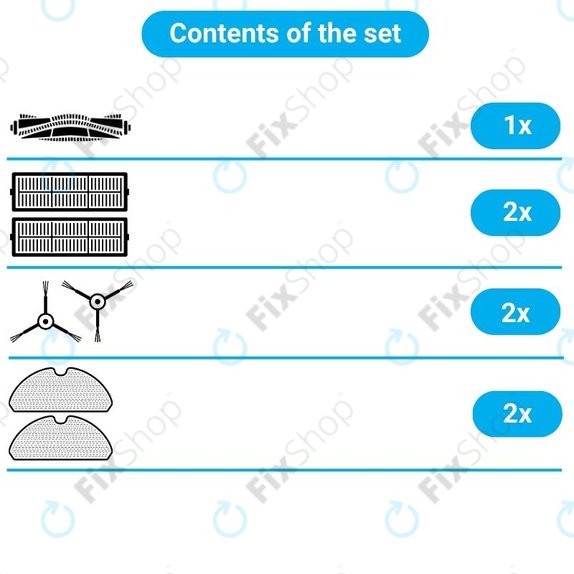 Komplet nadomestnih delov za Xiaomi Mi Robot Vacuum Mop (Mijia 1C), 2 (Mijia 2C) 2 Pro+ (Mijia 1T) (1x Glavna krtača, 2x Filter, 2x Stranska krtača, 2x Krpa za brisanje)