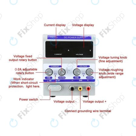Dingke 1502D+ - Nastavljiv napajalnik (0-15V, 0-2A, 230V EU)