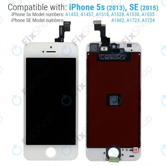 Zaslon za iPhone 5S, SE, White, Steklo na dotik z okvirjem