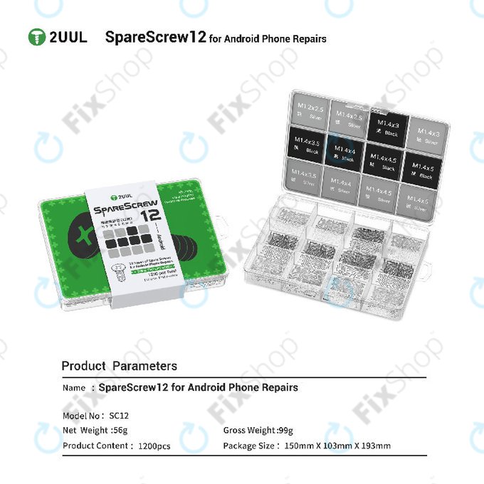 Set Phillips vijakov za popravilo Android naprav, 2UUL SC12, 1200 kos/pakiranje
