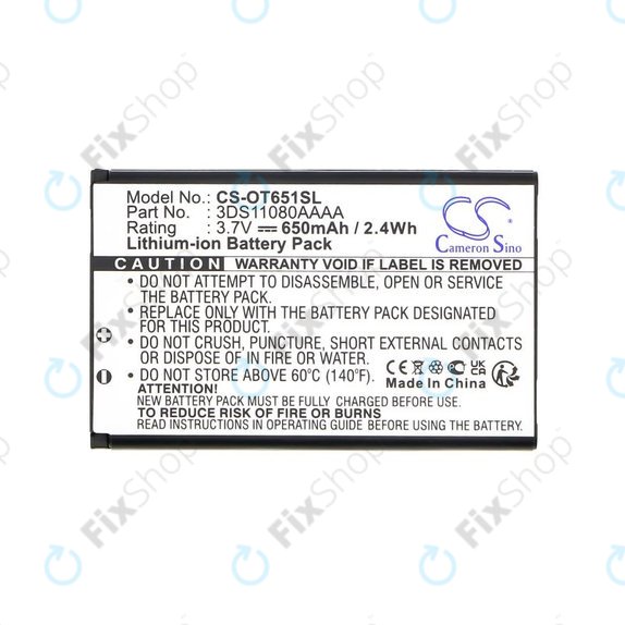 Baterija za Alcatel Lollipops, 650mAh, Li-Ion, 3.7V, 3DS11080AAAA, HQ