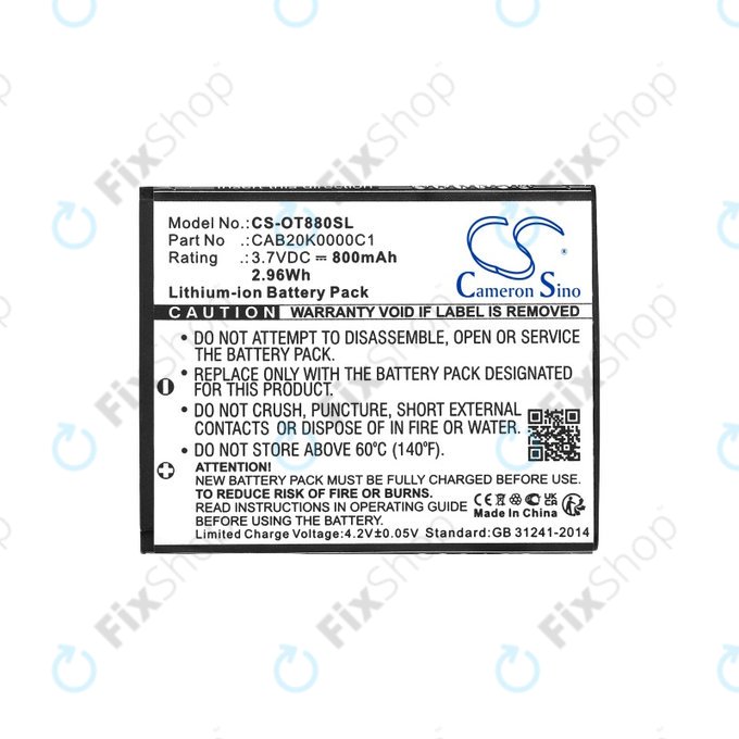 Baterija za Alcatel Onetouch, 800mAh, Li-ion, 3.7V, BTR510AB, HQ