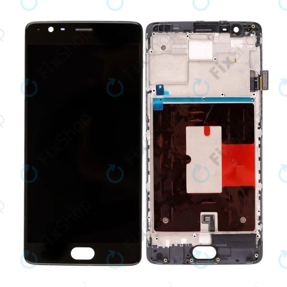 OnePlus 3, 3T - LCD zaslon + steklo na dotik + okvir (Black) TFT