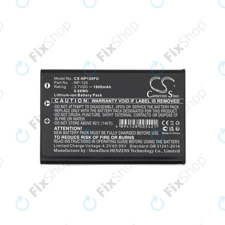 Baterija za Toshiba Camileo H30, FujiFilm NP-120, 1800mAh, Li-Ion, 3.7V, PX1657, HQ