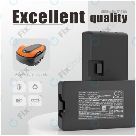 Baterija za Flymo Easilife 200, Gardena Automower 310, Husqvarna Automower 315X, 4000mAh, Li-Ion, 18.0V, 584 84 28-02, HQ