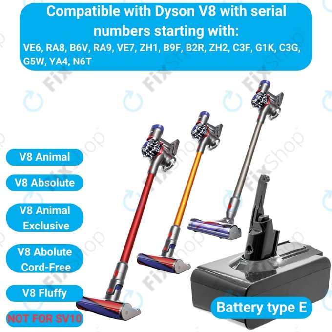 Dyson V8 - Baterija 215681, PM8-US-HFB1497A Li-Ion 21.6V 4000mAh HQ