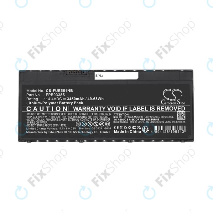 Baterija za Fujitsu Lifebook E4411, E448, E458, 3450mAh, Li-Pol, 14.4V, FPB0338S, HQ
