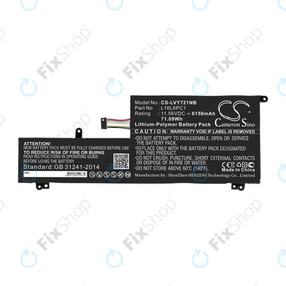 Baterija za Lenovo Yoga 720-15, 6150mAh, Li-Pol, 11.56V, L16L6PC1, HQ