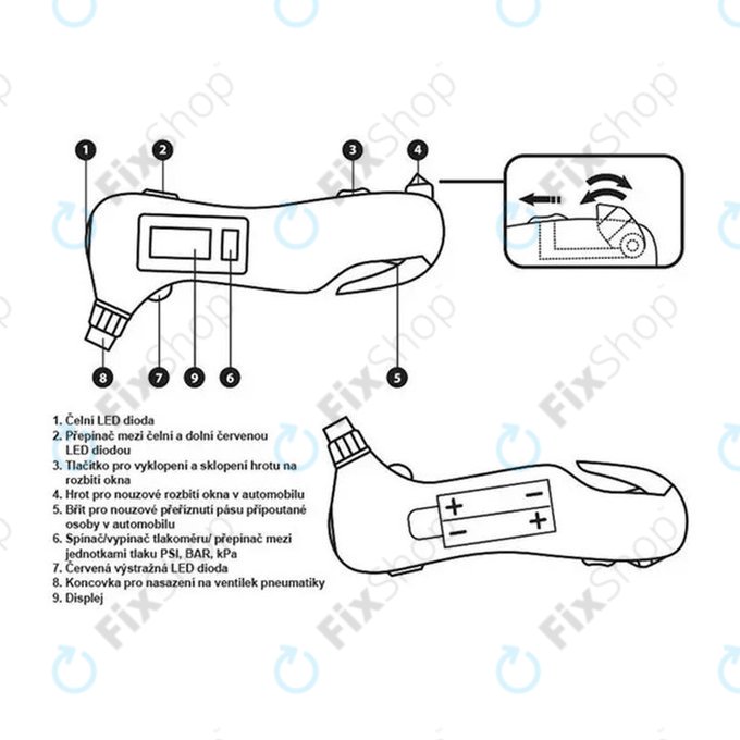 Extol Premium 8863050 Emergency - Merilnik tlaka v pnevmatikah 5 v 1