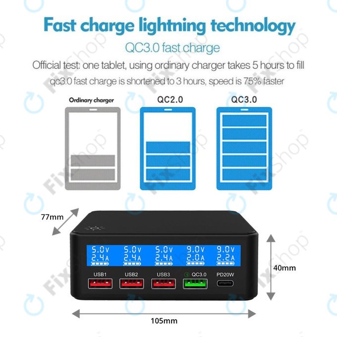FixPremium - servisna polnilna postaja USB z USB 3.0 in USB-C