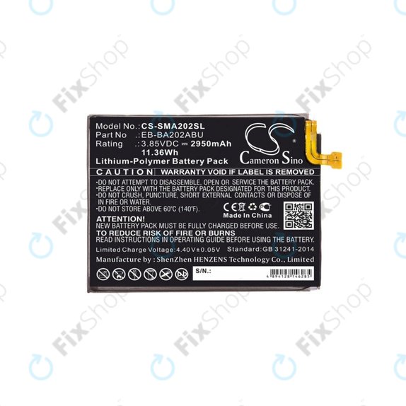 Baterija za Samsung A10e, A20e A202F, 2950mAh, Li-Pol, 3.85 V, EB-BA202ABU, HQ