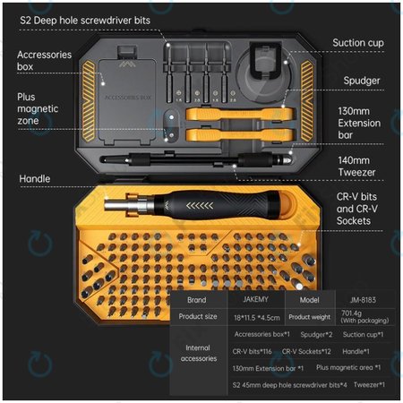 Jakemy JM-8183 - Komplet natančnih orodij za servisiranje mobilnih telefonov, tablic in računalnikov