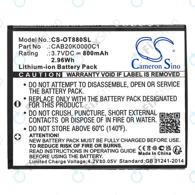 Baterija za Alcatel Onetouch, 800mAh, Li-ion, 3.7V, BTR510AB, HQ