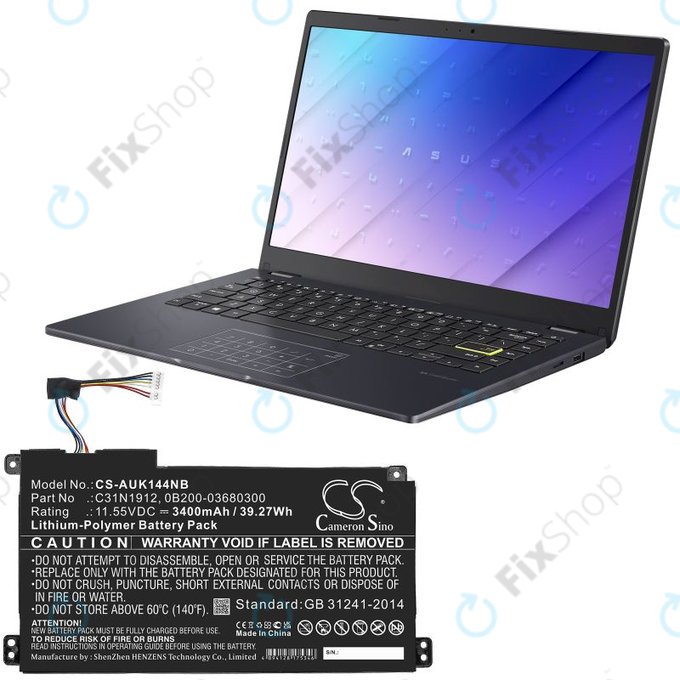 Baterija za Asus Vivobook 14, E510, 3400mAh, Li-Pol, 11.55V, C31N1912, HQ
