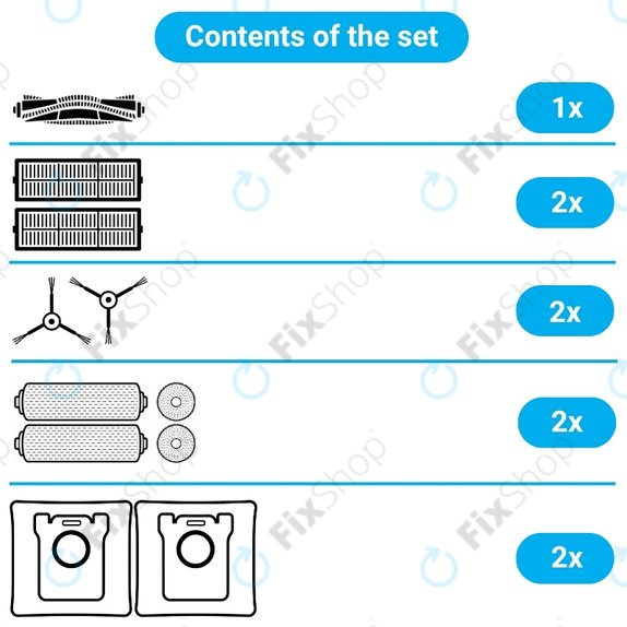 Komplet nadomestnih delov za Dreame Mova Z50 Ultra, Z5, Z5 Pro (1x Glavna krtača, 2x Filter, 2x Stranska krtača, 2x Krpa za brisanje, 2x Stranska mop krpa, 2x Vrečka za prah)