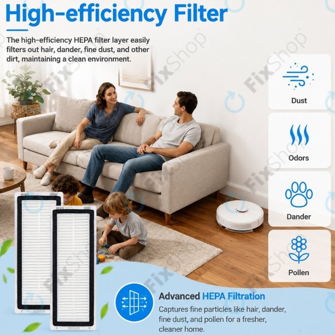 Komplet nadomestnih delov za Xiaomi Dreame D9 Max Gen2, D10s, D10s Pro (1x Glavna krtača, 2x Filter, 2x Stranska krtača – črna, 2x Krpa za brisanje)