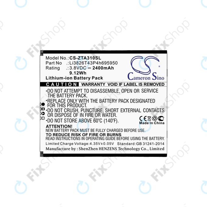 Baterija za ZTE Blade A3, A5, Optus X Power 2, 2400mAh, Li-Ion, 3.8V, Li3826T43P4h695950, HQ