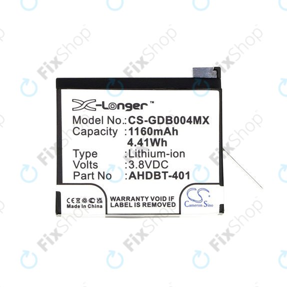 Baterija za GoPro Hero 4, 1160mAh, Li-Ion, 3.8V, AHDBT-401, HQ