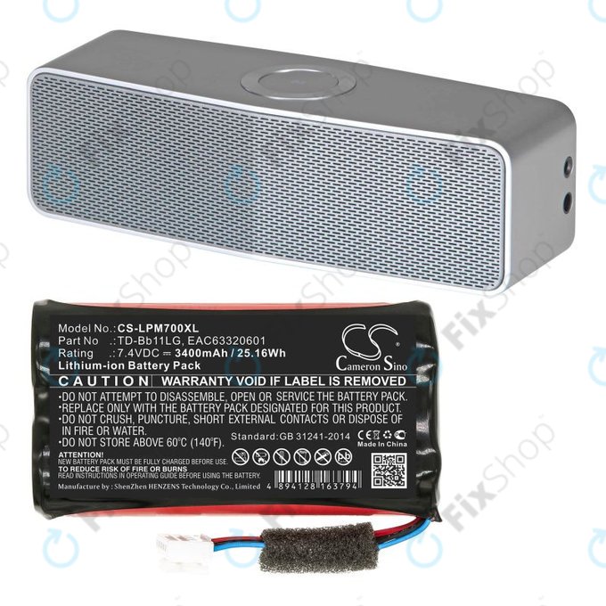 Baterija za LG Music Flow P7, Xboom Go PK7, 3400mAh, Li-Ion, 7.4V, TD-Bb11LG, HQ
