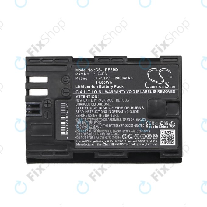 Baterija za Canon EOS 5D Mark II, EOS 7D, EOS 70D, 2000mAh, Li-Ion, 7.4V, LP-E6, HQ