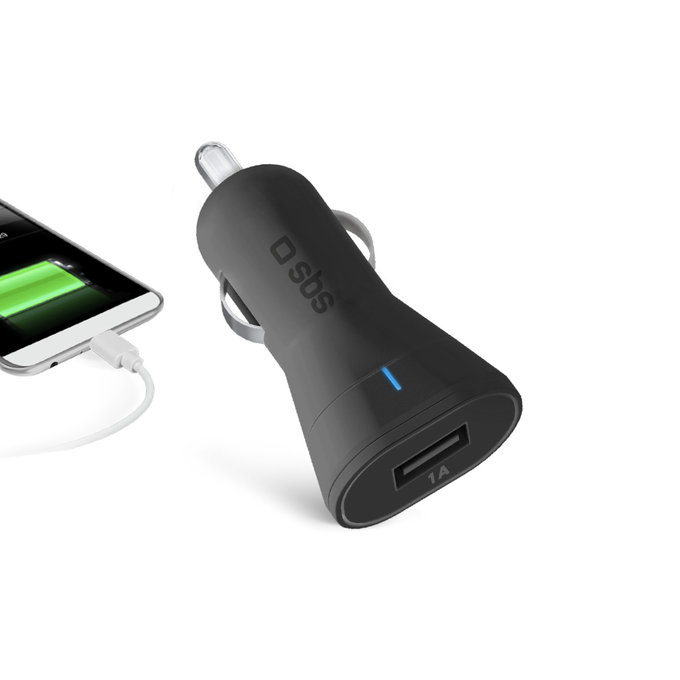 SBS - USB avtopolnilec, 1A, črn