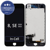 Zaslon In-Cell za iPhone 8, SE (2020), SE (2022), Black, Steklo na dotik z okvirjem, FixPremium