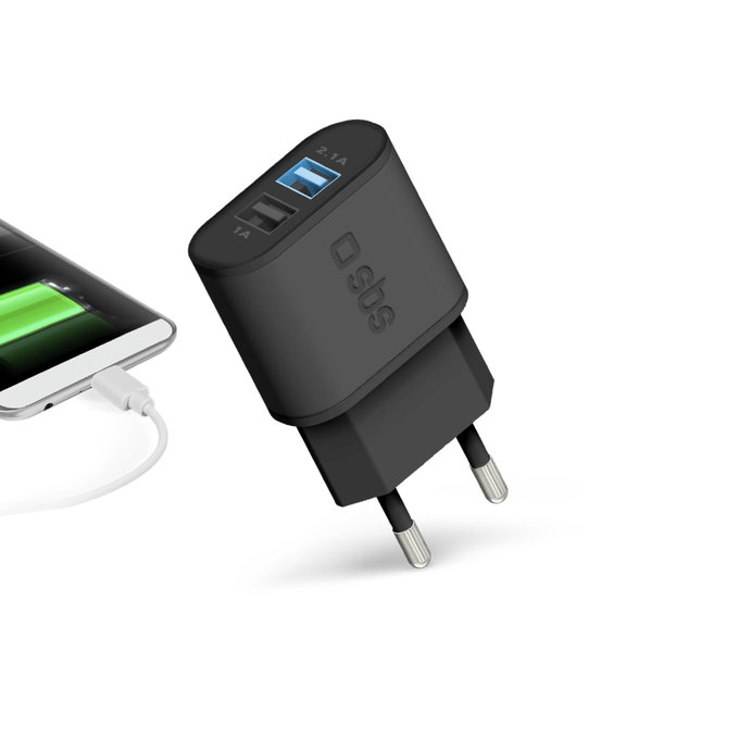 SBS - 10W polnilni adapter 2x USB, črn