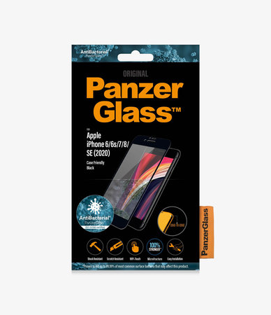 PanzerGlass - Kaljeno Steklo Case Friendly AB za iPhone 6, 6s, 7, 8, SE 2020 in SE 2022, črn