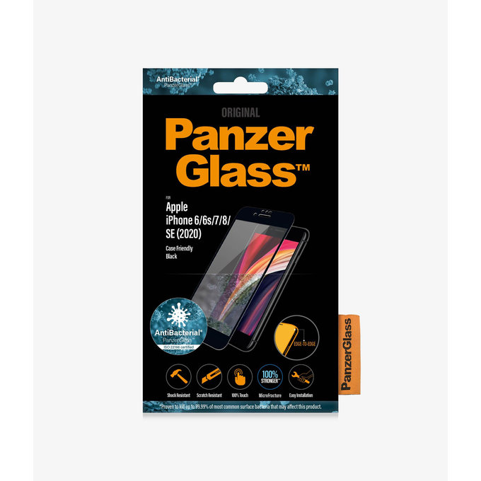 PanzerGlass - Kaljeno Steklo Case Friendly AB za iPhone 6, 6s, 7, 8, SE 2020 in SE 2022, črn