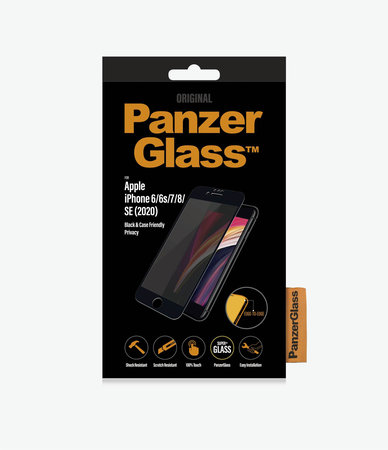 PanzerGlass - Kaljeno Steklo Privacy Case Friendly za iPhone 6, 6s, 7, 8, SE 2020 in SE 2022, črn