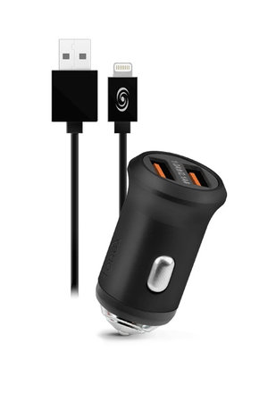 Fonex - Avtopolnilec 2x USB + USB / Lightning kabel, 10W, črn