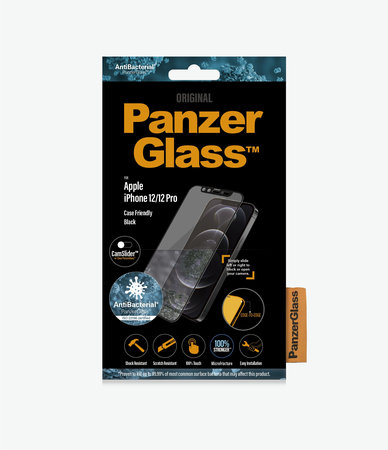 PanzerGlass - Kaljeno Steklo Case Friendly CamSlider AB za iPhone 12 in 12 Pro, črn
