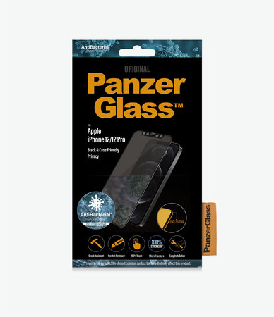 PanzerGlass - Kaljeno Steklo Privacy Case Friendly AB za iPhone 12 in 12 Pro, črn