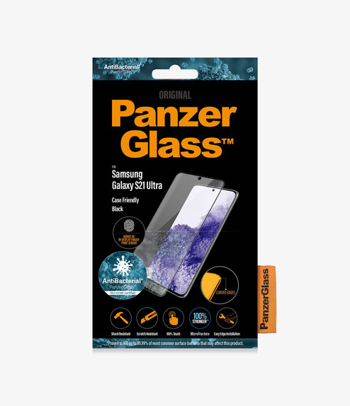 PanzerGlass - Kaljeno Steklo Case Friendly AB za Samsung Galaxy S21 Ultra, Fingerprint komp., črn