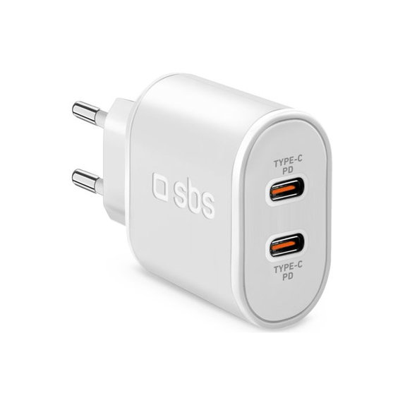 SBS - 20W polnilni adapter 2x USB-C Power Delivery, bel