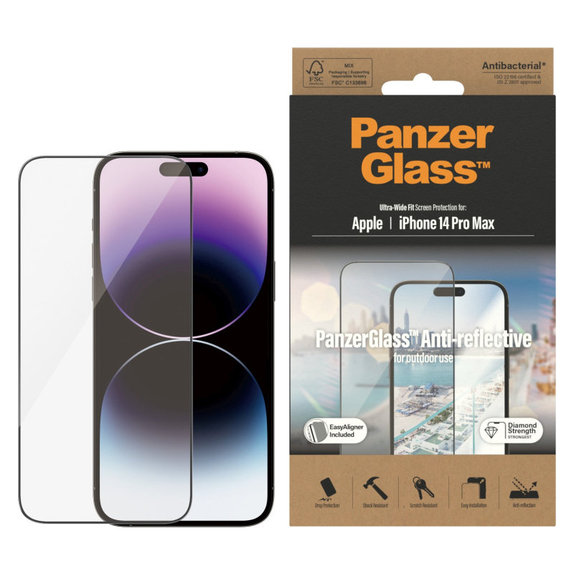 Kaljeno steklo UWF Anti-Reflective AB z aplikatorjem za iPhone 14 Pro Max, Črna, PanzerGlass