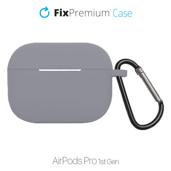 FixPremium - Silikonski ovitek s karabinom za AirPods Pro, vesoljsko siv