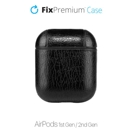 FixPremium - Ovitek iz umetnega usnja za AirPods 1 in 2, črn