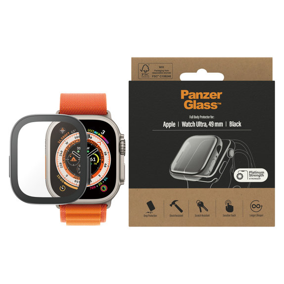 Kaljeno steklo Full Body AB za Apple Watch Ultra 2 49 mm, Črna, PanzerGlass