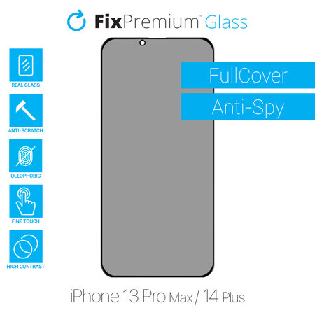 FixPremium Privacy Anti-Spy Glass - Kaljeno Steklo za iPhone 13 Pro Max in 14 Plus