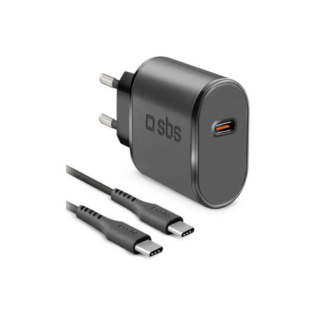 SBS - 15 W USB-C polnilni adapter + kabel USB-C / USB-C (1 m), črn