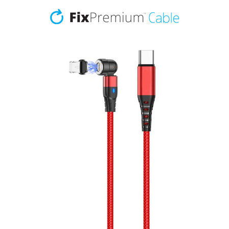 FixPremium - Magnetni kabel Lightning / USB-C (1m), rdeč