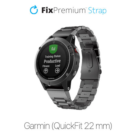 FixPremium - pašček iz nerjavečega jekla za Garmin (QuickFit 22mm), črn