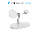 FixPremium - MagSafe stojalo 3 v 1 za iPhone, Apple Watch in AirPods, belo