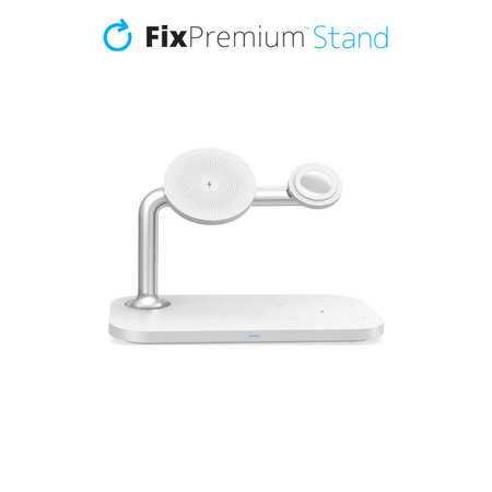 FixPremium - MagSafe stojalo 3 v 1 za iPhone, Apple Watch in AirPods, belo